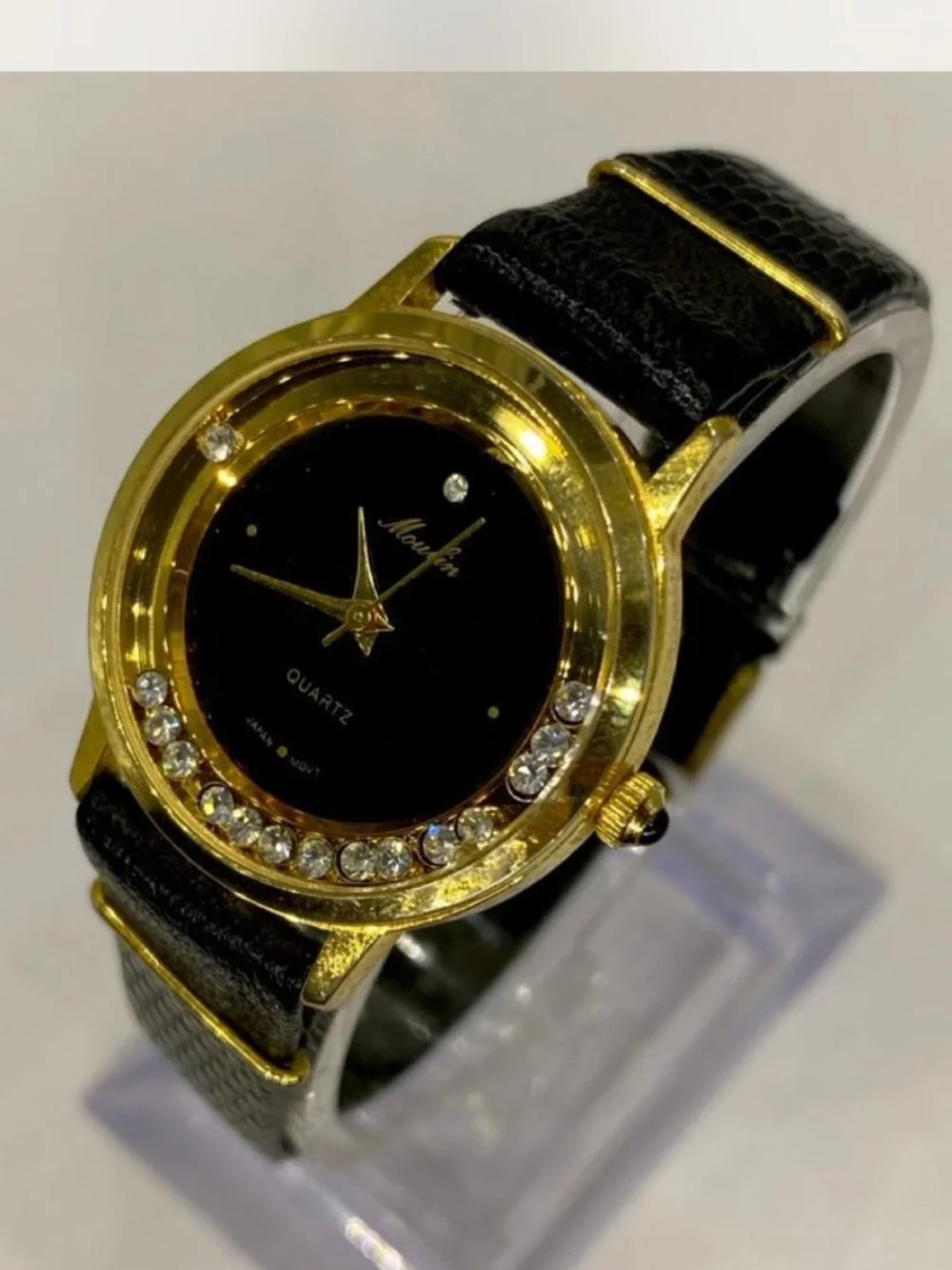 Designer ^^^ Gold-Tone  ***Midnight Black  *** Iced Crystal Ladies Watch ***